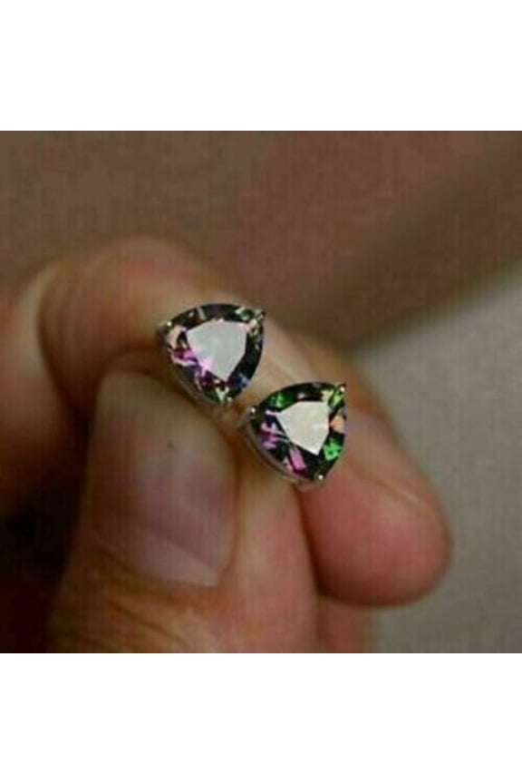 Divine Creation 1.35 Ct Trillion Cut Alexandrite Push Back Stud Earrings 14K White Gold Plated For Womens 925 Sterling Silver