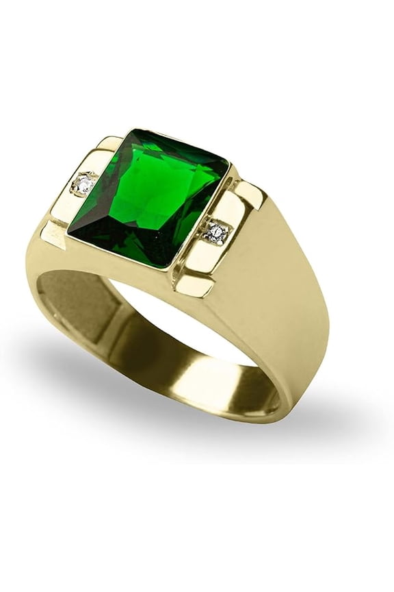 Divine Creation 1.50 Ct Emerald Cut Green Emerald Wedding Engagement Band Pinky Ring 14K Yellow Gold Plated 925 Sterling Silver For Men's -10