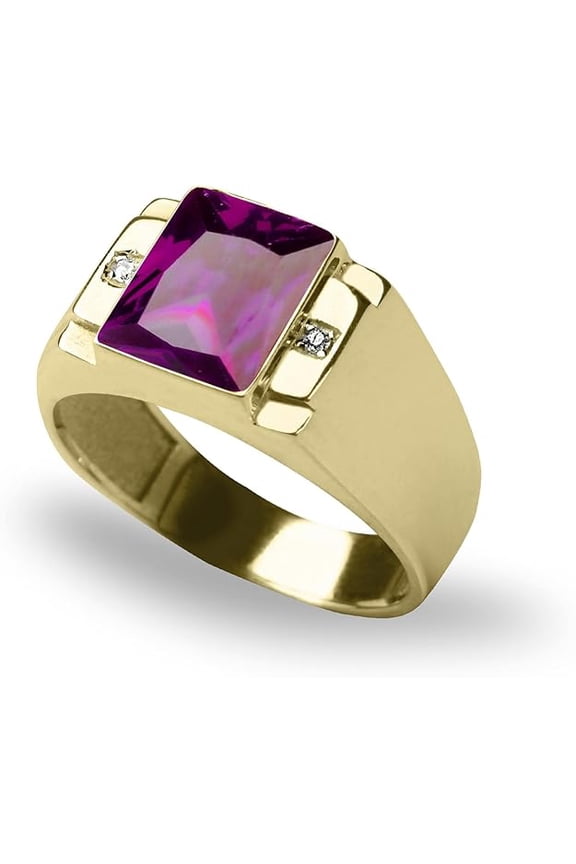 Divine Creation 1.50 Ct Emerald Cut Purple Amethyst Wedding Engagement Band Pinky Ring 14K Yellow Gold Plated 925 Sterling Silver For Men's -10
