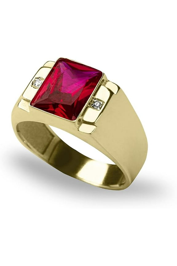 Divine Creation 1.50 Ct Emerald Cut Red Ruby Wedding Engagement Band Pinky Ring 14K Yellow Gold Plated 925 Sterling Silver For Men's -8