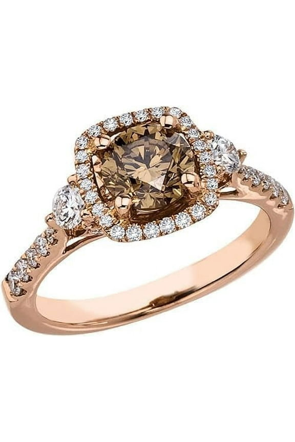 Divine Creation 1.50 Ct Round Cut Brown Diamond Wedding Engagement Halo Ring 14K Rose Gold Plated 925 Sterling Silver For Women's -7