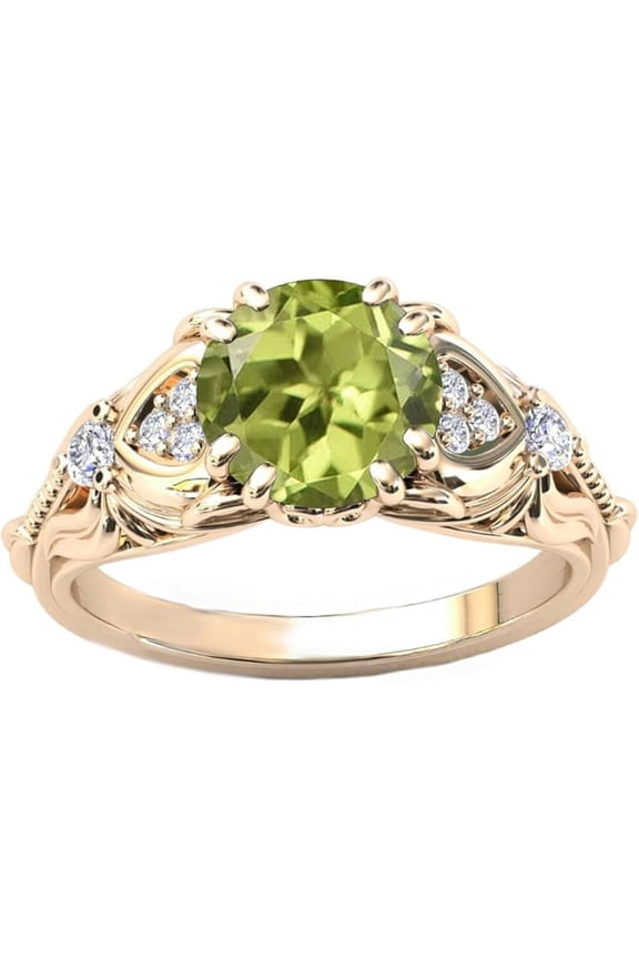 Divine Creation 1.50 Ct Round Cut Green Peridot Wedding Engagement Halo Ring 14K Rose Gold Plated 925 Sterling Silver For Women's -4