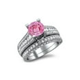thumbnail image 1 of Divine Creation 1.50 Ct Round Cut Pink Sapphire & Diamond Wedding Engagement Bridal Ring Set 14K White Gold Plated 925 Sterling Silver For Women's -9, 1 of 3