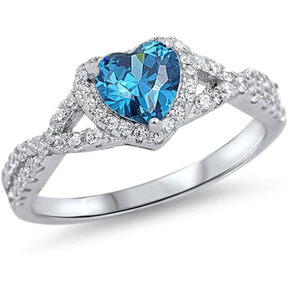 Divine Creation 1.80 Ct Heart Cut Blue Topaz Wedding Engagement Halo Ring 14K White Gold Plated 925 Sterling Silver For Women's -5