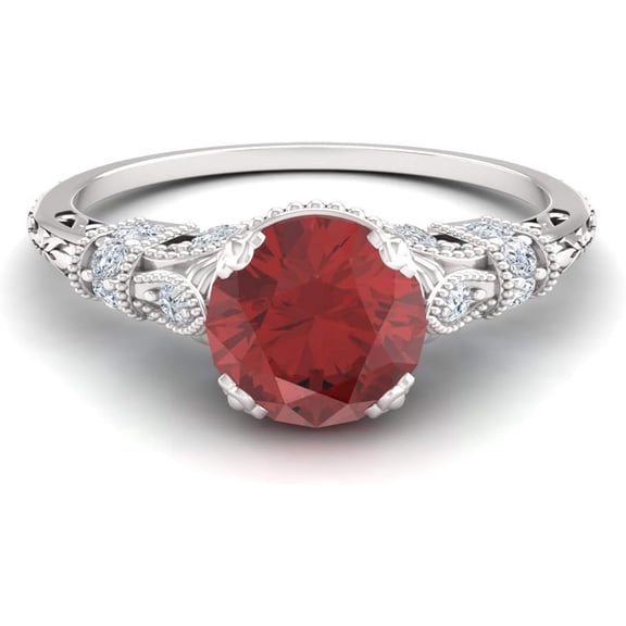 Divine Creation 1.90 Ct Round Cut Red Garnet Wedding Engagement Halo Ring 14K White Gold Plated 925 Sterling Silver For Women's -4