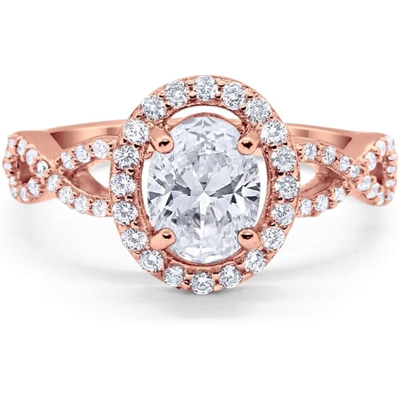 Divine Creation 14K Rose Gold Plated 1.80 Ct Oval Cut White Diamond Wedding Engagement Halo Ring 925 Sterling Silver For Women's -4.5