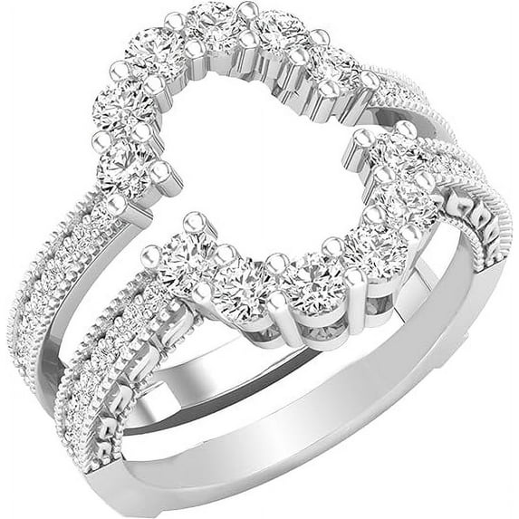 Divine Creation 14K White Gold Finish 1.50 Ct Round Cut White Diamond Wrap Guard Enhancer Wedding Engagement Ring 925 Sterling Silver For Women's -8