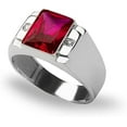 thumbnail image 1 of Divine Creation 14K White Gold Plated 1.50 Ct Emerald Cut Red Ruby Wedding Engagement Band Pinky Ring 925 Sterling Silver For Men's -9.5, 1 of 3