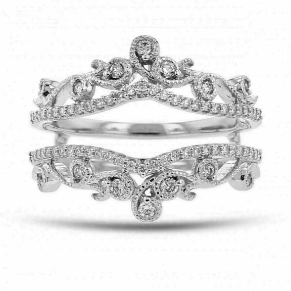 Divine Creation 14K White Gold Plated 1.50 Ct Round Cut White Diamond Enhancer Guard Wrap Ring 925 Sterling Silver For Women's -10