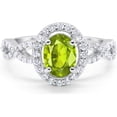 thumbnail image 1 of Divine Creation 14K White Gold Plated 1.80 Ct Oval Cut Green Peridot Wedding Engagement Halo Ring 925 Sterling Silver For Women's -9.5, 1 of 3