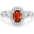 thumbnail image 1 of Divine Creation 14K White Gold Plated 1.80 Ct Oval Cut Red Garnet Wedding Engagement Halo Ring 925 Sterling Silver For Women's -4.5, 1 of 3