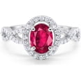 thumbnail image 1 of Divine Creation 14K White Gold Plated 1.80 Ct Oval Cut Red Ruby Wedding Engagement Halo Ring 925 Sterling Silver For Women's -8, 1 of 3