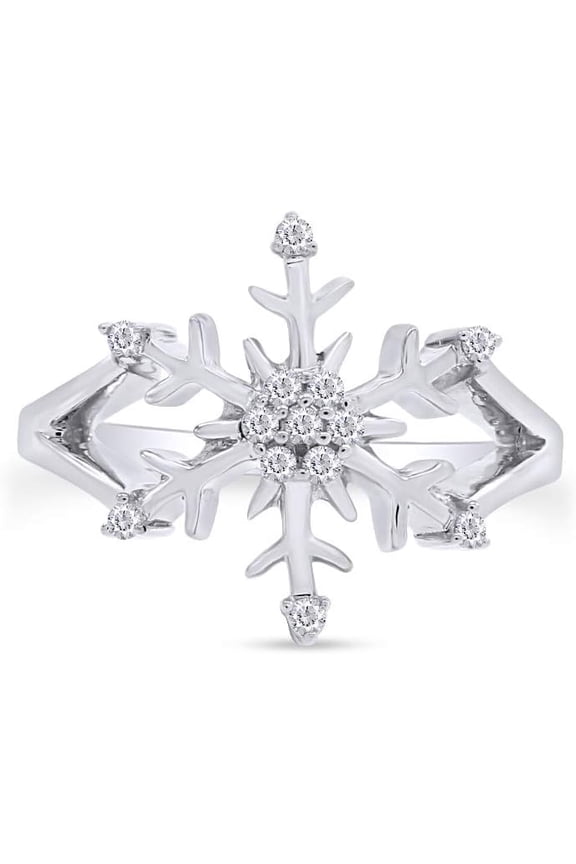 Divine Creation 14K White Gold Plated 1Ct Round Cut White Diamond Wedding Engagement Snowflake Ring 925 Sterling Silver For Women's -10
