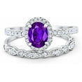 thumbnail image 1 of Divine Creation 14K White Gold Plated 2.10 Ct Oval Cut Purple Amethyst Wedding Engagement Halo Bridal Ring Set 925 Sterling Silver For Women's -7.5, 1 of 3