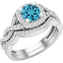 Divine Creation 14K White Gold Plated 925 Sterling Silver 2.50 Ct Round Cut Blue Topaz Engagement Wedding Christmas Thanksgiving Bridal Ring Set For Women's -5