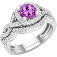 thumbnail image 1 of Divine Creation 14K White Gold Plated 925 Sterling Silver 2.50 Ct Round Cut Purple Amethyst Engagement Wedding Christmas Thanksgiving Bridal Ring Set For Women's -5, 1 of 3