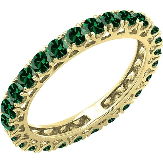 Divine Creation 14K Yellow Gold Plated 1.50 Ct Round Cut Green Emerald Wedding Engagement Full Band Ring 925 Sterling Silver For Women's -10