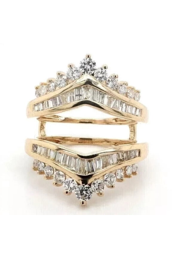 Divine Creation 14K Yellow Gold Plated 2.00 Ct Baguette Cut White Diamond Enhancer Guard Wrap Ring 925 Sterling Silver For Women's -7.5