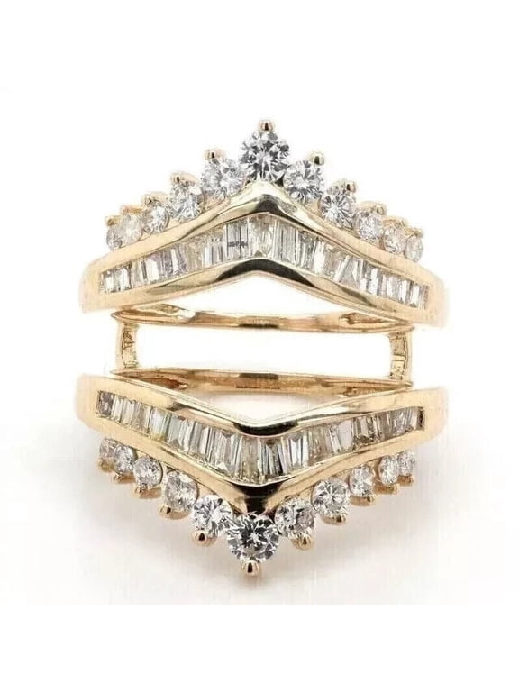 Divine Creation 14K Yellow Gold Plated 2.00 Ct Baguette Cut White Diamond Enhancer Guard Wrap Ring 925 Sterling Silver For Women's -9