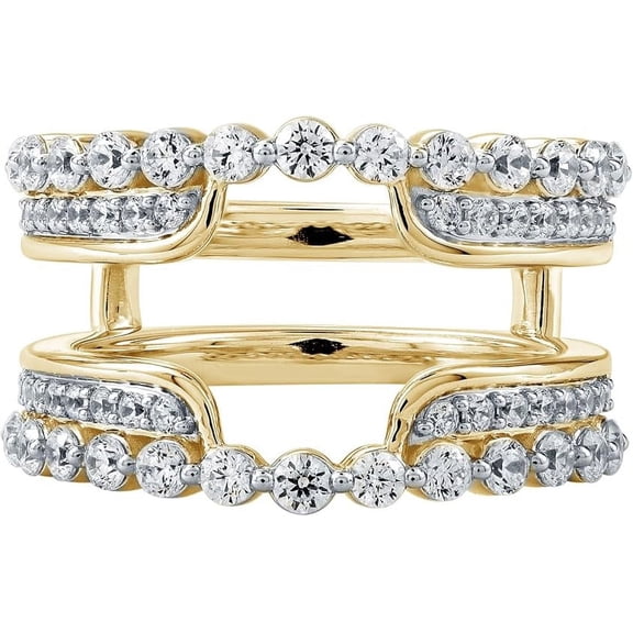 Divine Creation 14K Yellow Gold Plated 2.10 Ct Round Cut White Diamond Wedding Engagement Enhancer Guard Wrap Ring 925 Sterling Silver For Women's - 4.5
