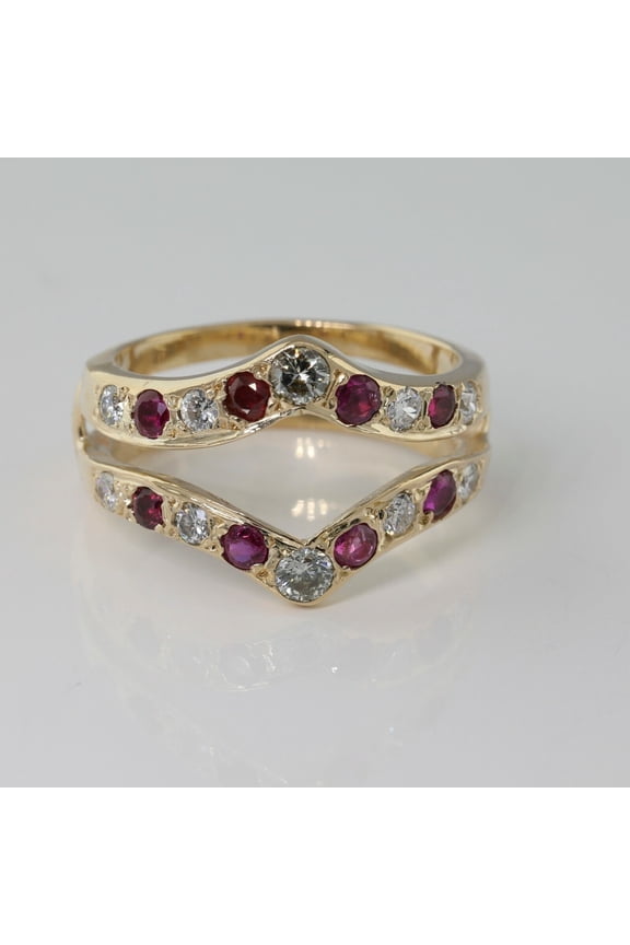 Divine Creation 14K Yellow Gold Plated 2.25 Ct Round Cut Red Ruby Wedding Engagement Enhancer Guard Wrap Ring 925 Sterling Silver For Women's -9