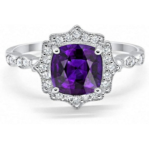 Divine Creation 2.00 Ct Cushion Cut Purple Amethyst Wedding Engagement Halo Ring 14K White Gold Plated 925 Sterling Silver For Women's -4