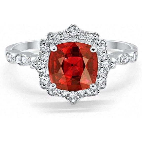 Divine Creation 2.00 Ct Cushion Cut Red Garnet Wedding Engagement Halo Ring 14K White Gold Plated 925 Sterling Silver For Women's -10