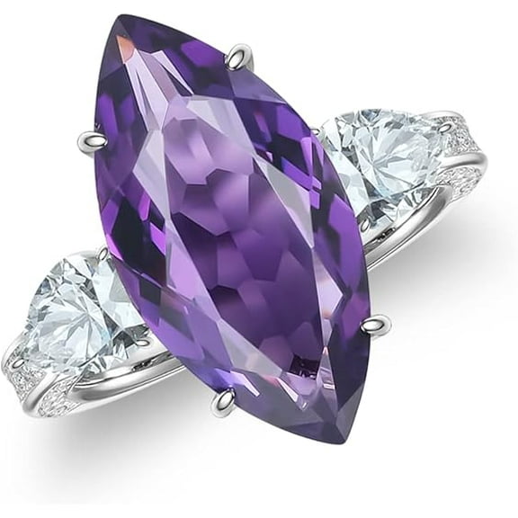 Divine Creation 2.00 Ct Marquise Cut Purple Amethyst Wedding Engagement Halo Ring 14K White Gold Plated 925 Sterling Silver For Women's -4.5