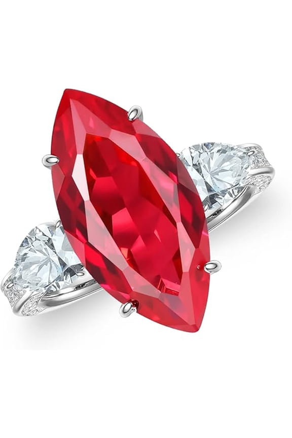 Divine Creation 2.00 Ct Marquise Cut Red Ruby Wedding Engagement Halo Ring 14K White Gold Plated 925 Sterling Silver For Women's -9