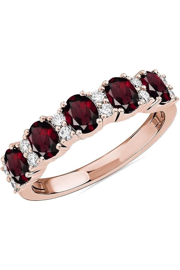 Divine Creation 2.00 Ct Oval Cut Red Garnet Wedding Engagement Half Band Ring 14K Rose Gold Plated 925 Sterling Silver For Women's -9.5