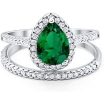 Divine Creation 2.00 Ct Pear Cut Green Emerald Wedding Engagement Bridal Ring Set 14K White Gold Plated 925 Sterling Silver For Women's -4