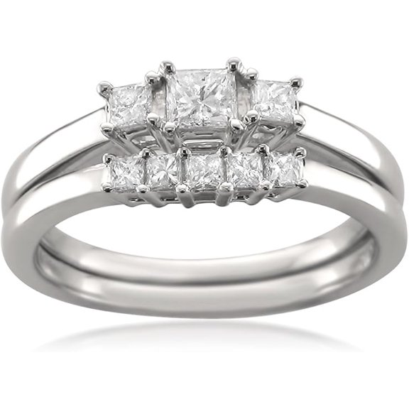 Divine Creation 2.00 Ct Princess Cut White Diamond Engagement Wedding Thanksgiving Christmas Bridal Ring Set 14K White Gold Plated 925 Sterling Silver For Women's -4