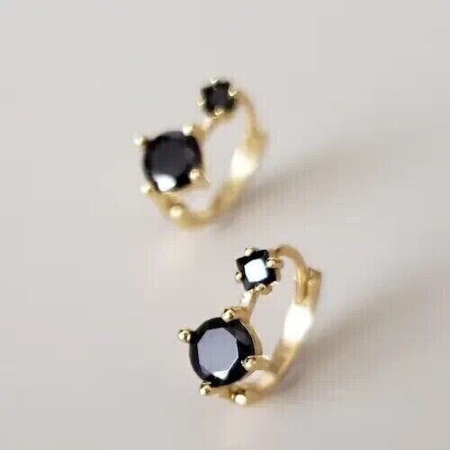 Divine Creation 2.00 Ct Round Cut Black Diamond Clip On Hoop Earrings For Womens 14K Yellow Gold Plated 925 Sterling Silver
