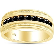Divine Creation 2.00 Ct Round Cut Black Diamond Wedding Engagement Mens Ring 14K Yellow Gold Plated 925 Sterling Silver -7.5