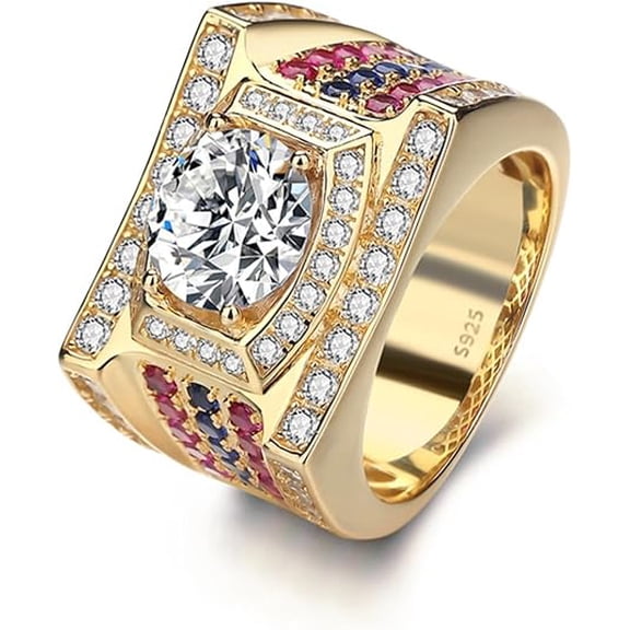 Divine Creation 2.00 Ct Round Cut Diamond Engagement Wedding Mens Ring 14K Yellow Gold Plated 925 Sterling Silver -9