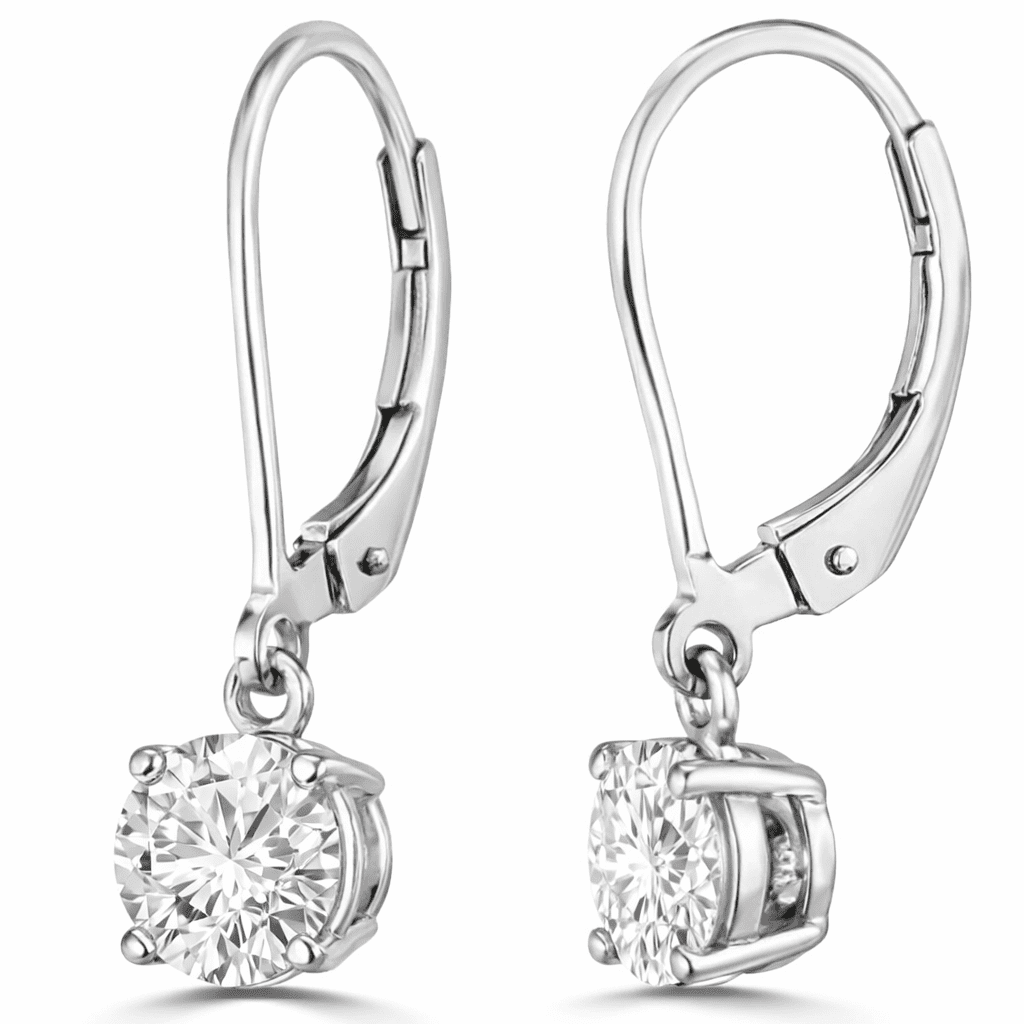 Divine Creation 2.00 Ct Round Cut Diamond Lever Back Drop & Dangle Earrings 14K White Gold Plated 925 Sterling Silver