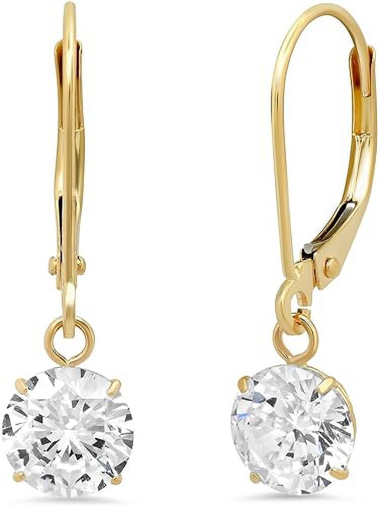 Divine Creation 2.10 Ct Round Cut Diamond Lever Back Drop & Dangle Earrings 14K Yellow Gold Plated 925 Sterling Silver