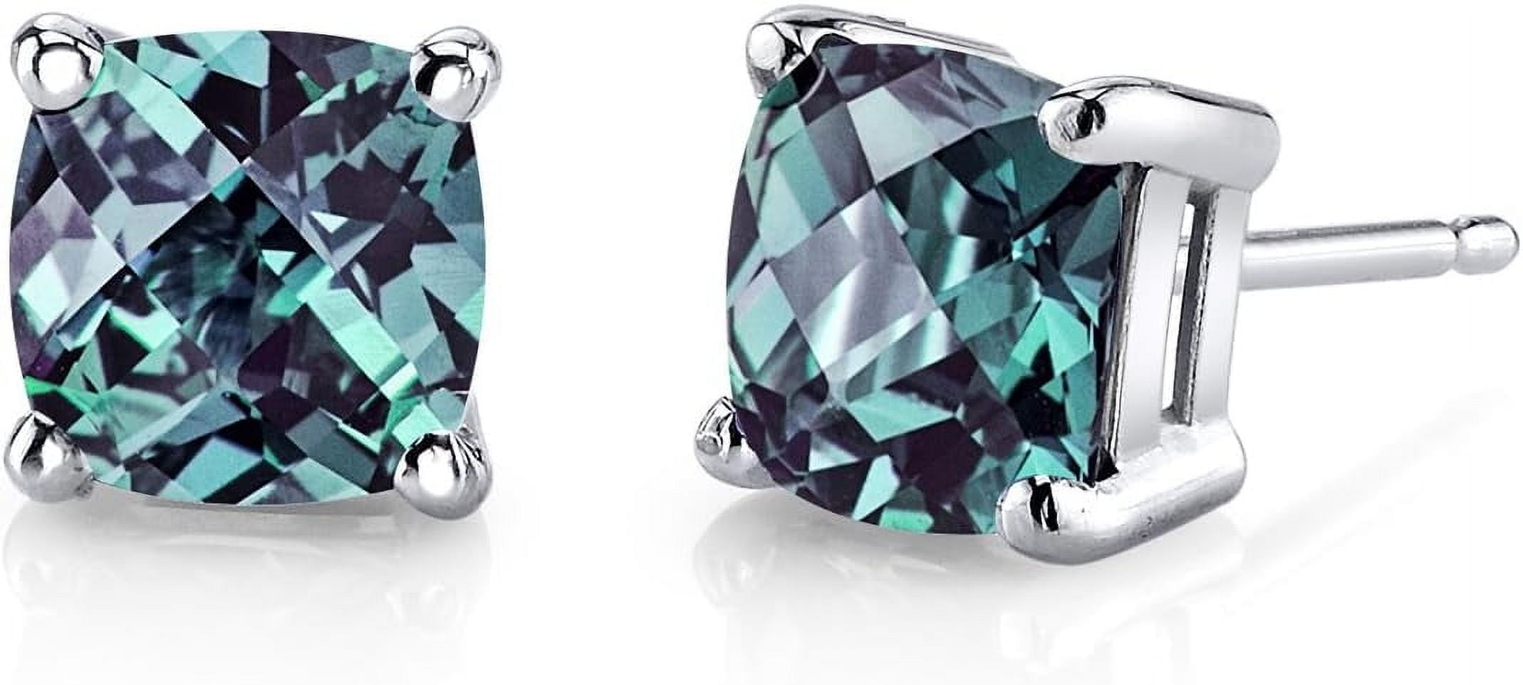 Divine Creation 2.20 Ct Cushion Cut Alexandrite Push Back Stud Earrings 14K White Gold Plated For Womens 925 Sterling Silver