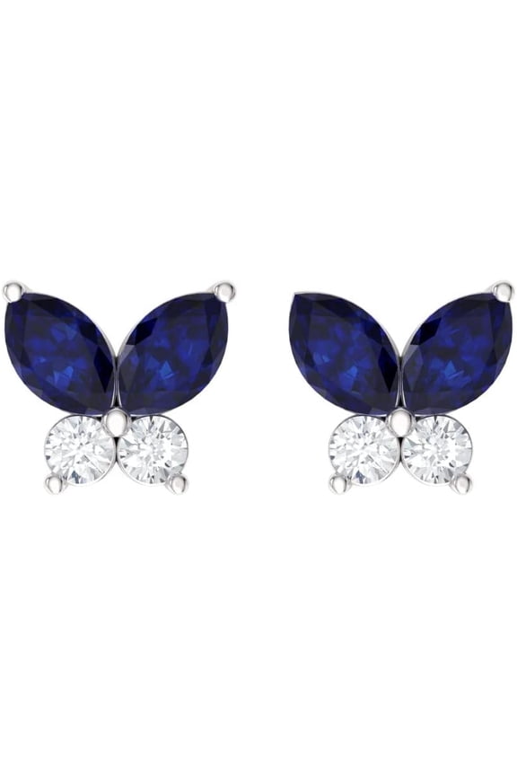Divine Creation 2.20 Ct Marquise Cut Blue Sapphire Pretty Push Back Stud Earrings For Womens 14K White Gold Plated 925 Sterling Silver