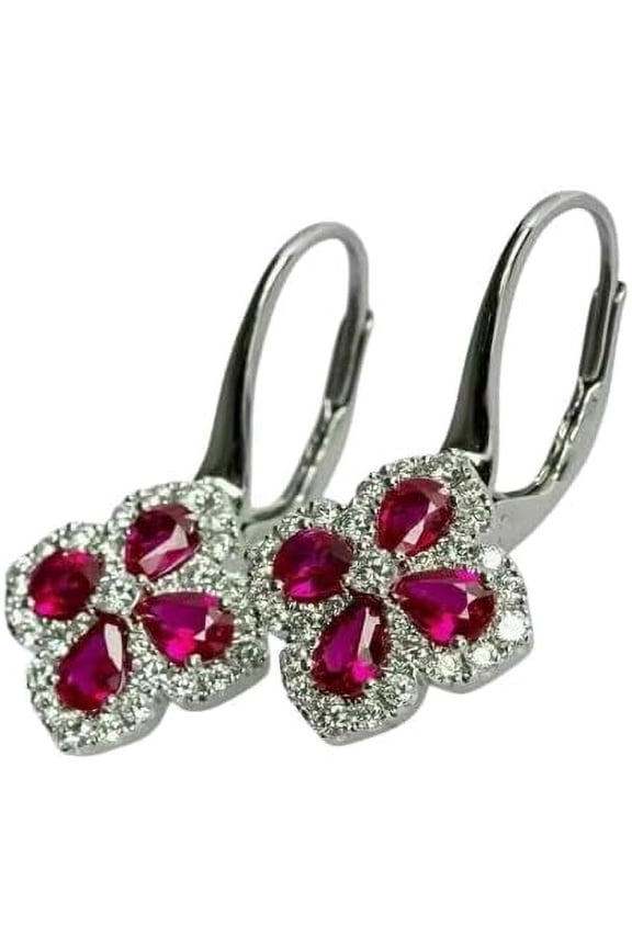 Divine Creation 2.20 Ct Pear Cut Red Ruby Lever Back Womens Drop Earrings 14K White Gold Plated 925 Sterling Silver
