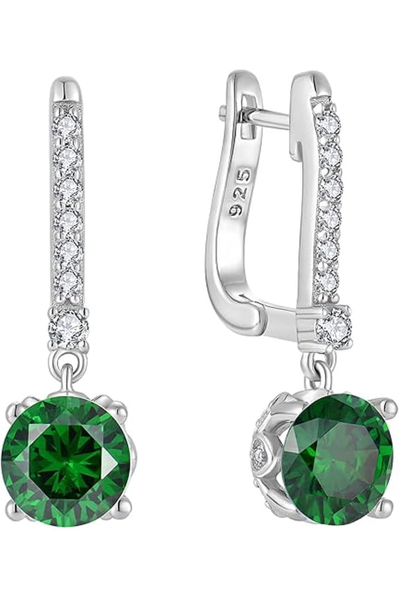 Divine Creation 2.20 Ct Round Cut Green Emerald Lever Back Drop & Dangle Earrings 14K White Gold Finish 925 Sterling Silver