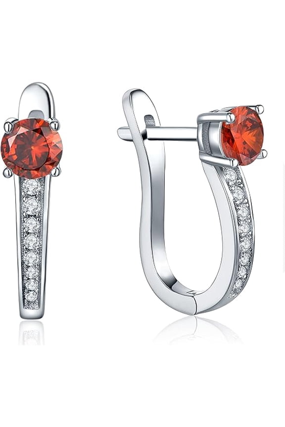 Divine Creation 2.20 Ct Round Cut Red Garnet Lever Back Hoop Earrings For Womens 14K White Gold Plated 925 Sterling Silver
