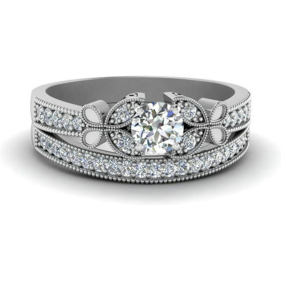 Divine Creation 2.20 Ct Round Cut White Diamond Wedding Engagement Thanksgiving Christmas Bridal Ring Set 14K White Gold Plated 925 Sterling Silver For Women's -4.5