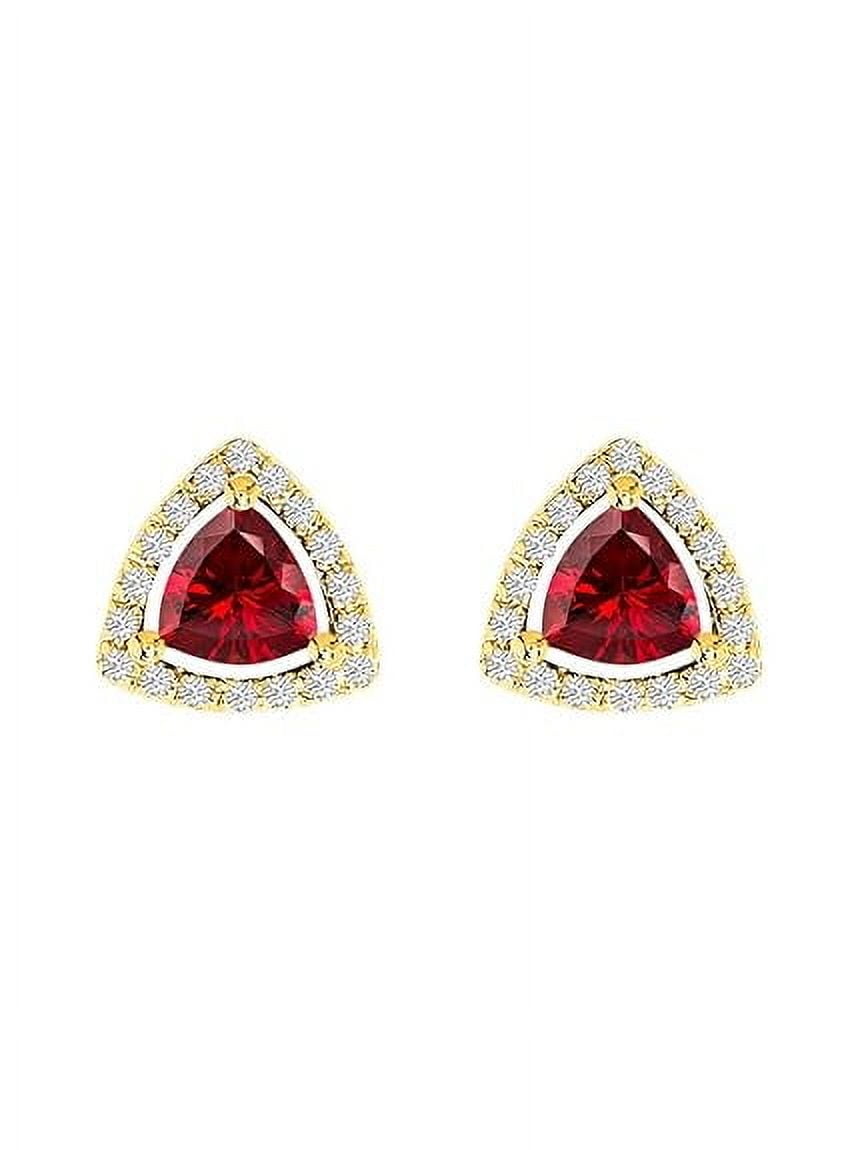 Divine Creation 2.20 Ct Trillion Cut Red Ruby Fancy Push Back Stud Earrings 14K Yellow Gold Plated For Womens 925 Sterling Silver