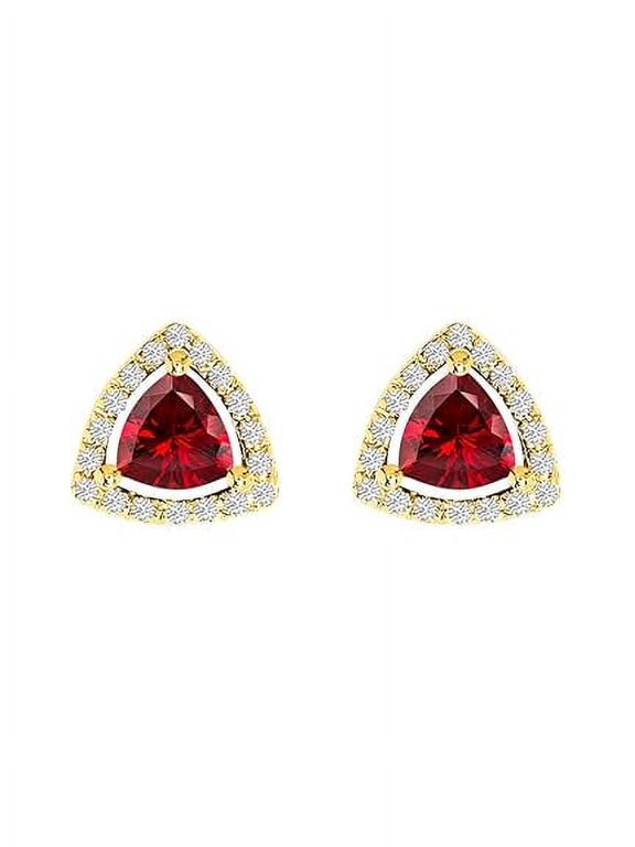 Divine Creation 2.20 Ct Trillion Cut Red Ruby Fancy Push Back Stud Earrings 14K Yellow Gold Plated For Womens 925 Sterling Silver
