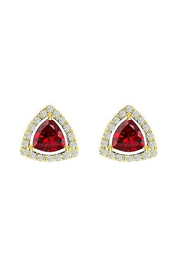 Divine Creation 2.20 Ct Trillion Cut Red Ruby Fancy Push Back Stud Earrings 14K Yellow Gold Plated For Womens 925 Sterling Silver