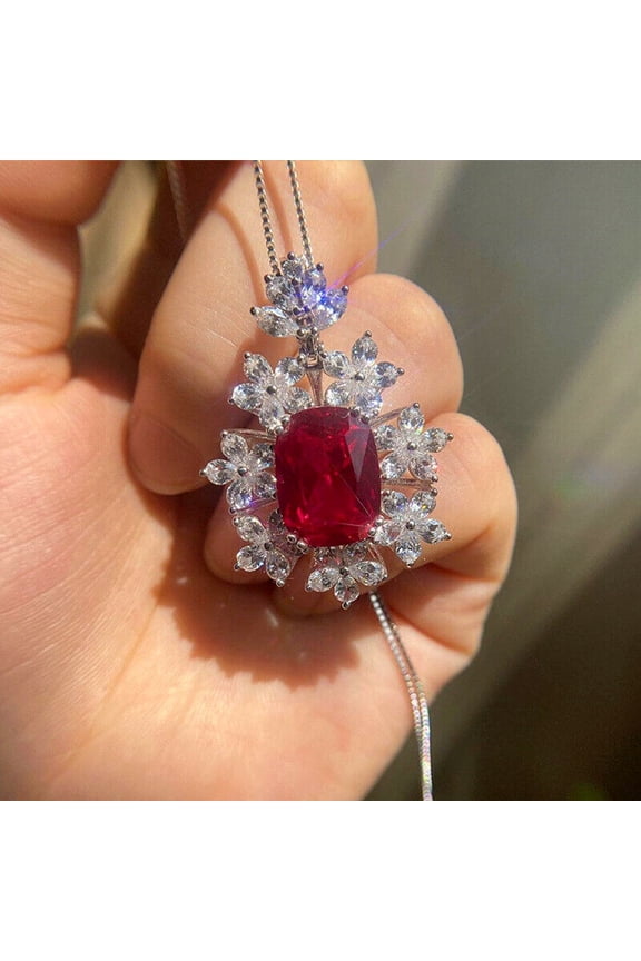 Divine Creation 2.20 Ctw Cushion Cut Red Ruby Stunning Pendant For Womens 14K Wjhite Gold Finish 925 Sterling Silver