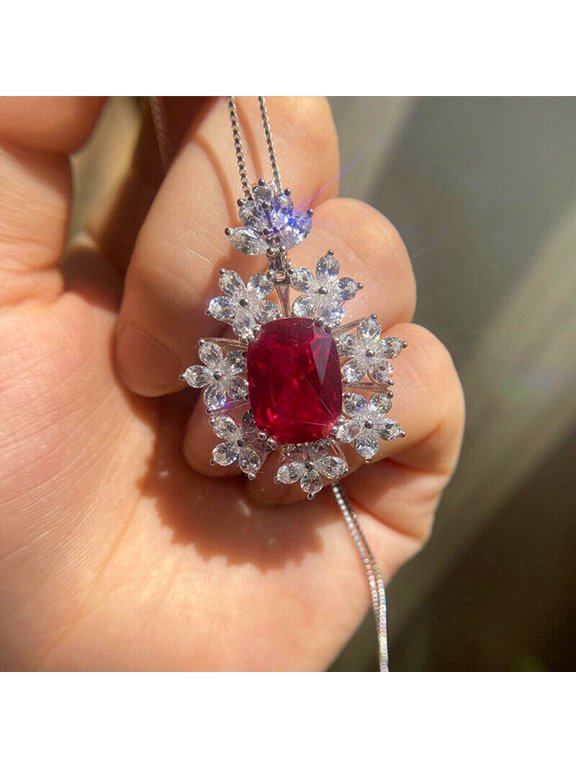 Divine Creation 2.20 Ctw Cushion Cut Red Ruby Stunning Pendant For Womens 14K Wjhite Gold Finish 925 Sterling Silver