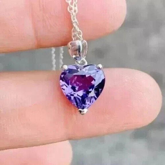 Divine Creation 2.20 Ctw Heart Cut Simulated Purple Amethyst Womens Pendant 14K White Gold Plated For Womens 925 Sterling Silver