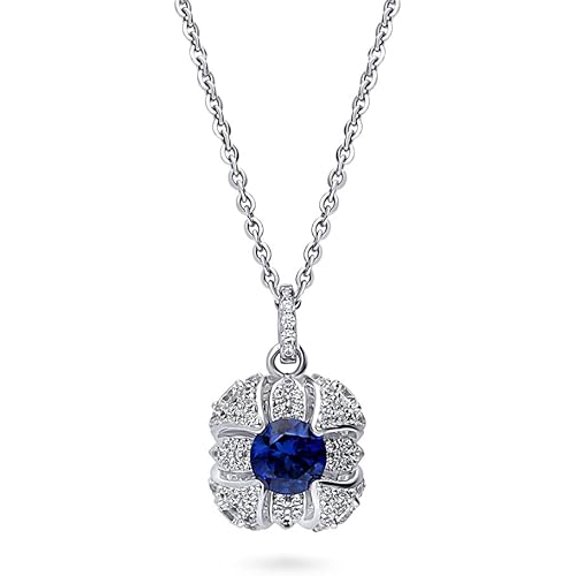 Divine Creation 2.20 Ctw Round Cut Blue Sapphire Beauty Pendant For Womens 14K White Gold Finish 925 Srerling Silver